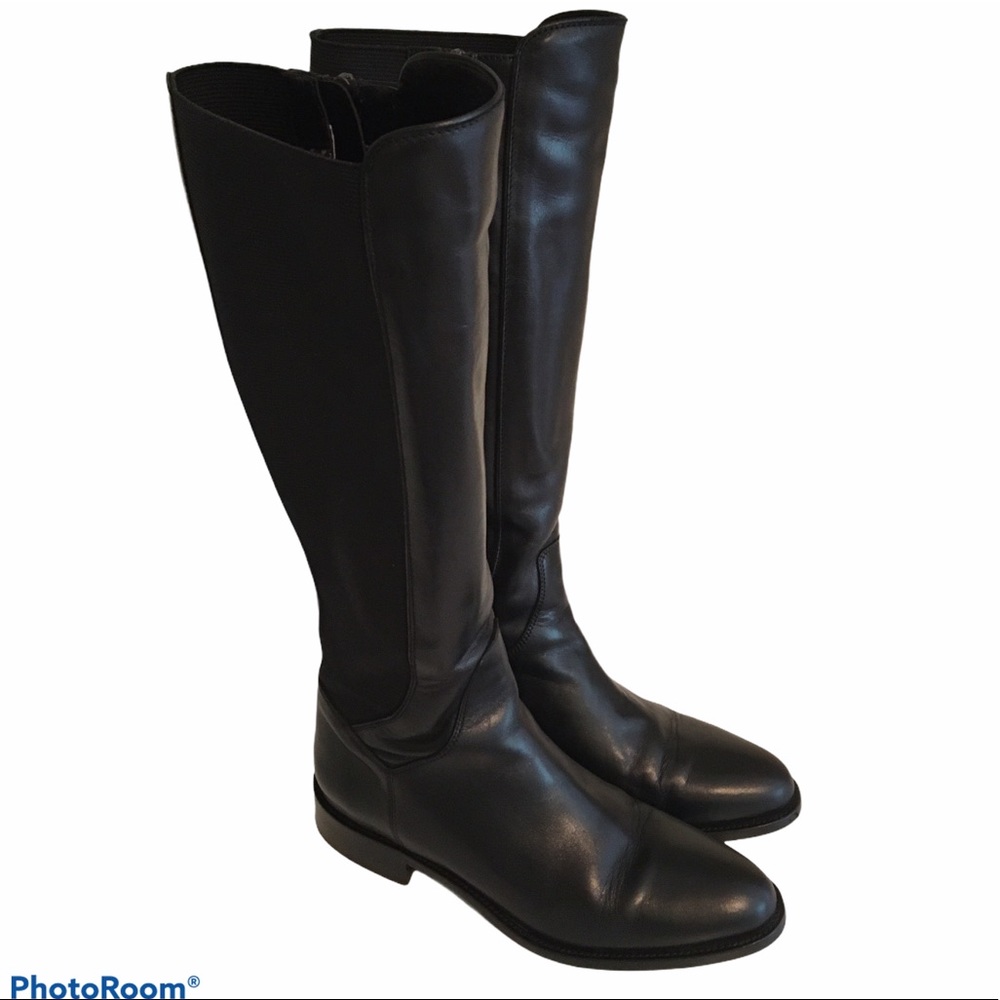 Aquatalia Black Leather Step Top Riding Boot 6